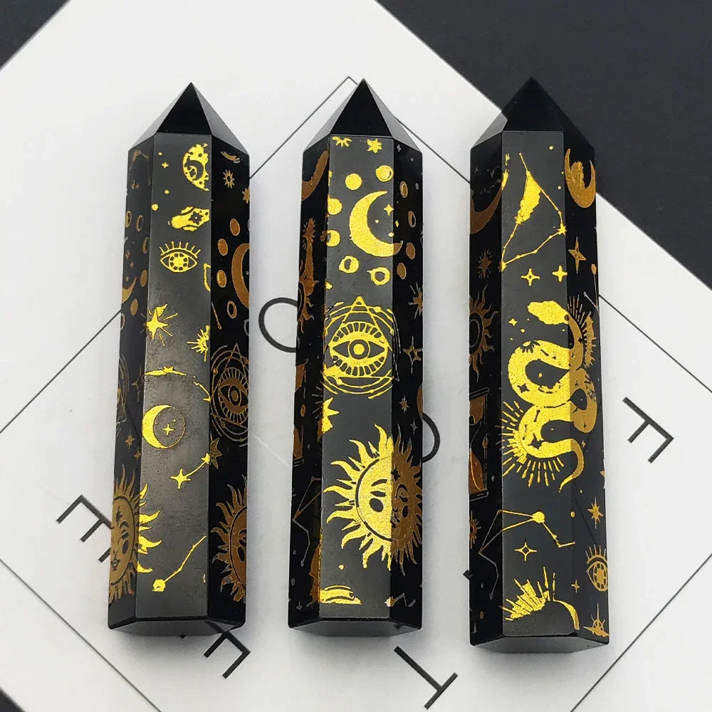 Obsidian Amethyst Crystal Tower Snake Sun Moon Star