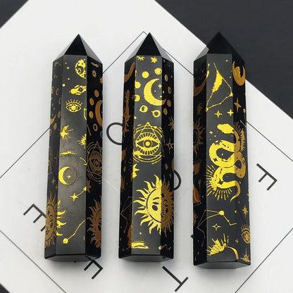 Obsidian Amethyst Crystal Tower Snake Sun Moon Star