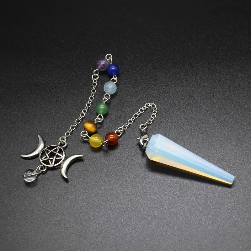 Crystal Triple Moon Pentacle Chakra Healing Pendulums