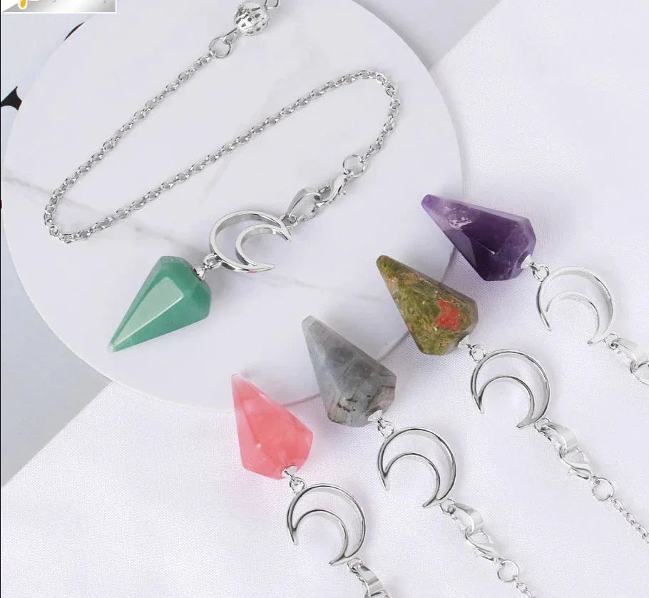 Healing Crystal Crescent Moon Pendulums for Divination