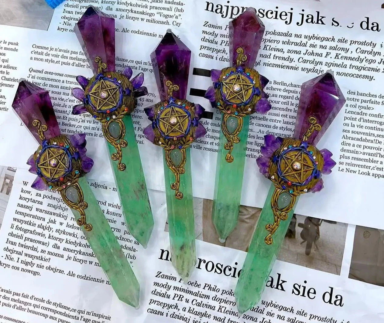 Green Fluorite And Amethyst Pentacle Witch Wand For Healing