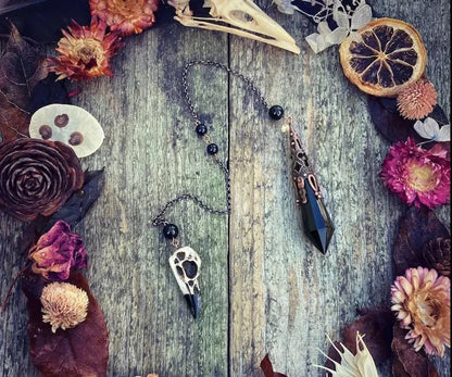 Obsidian Raven Skull Pendulum for Healing and Protection