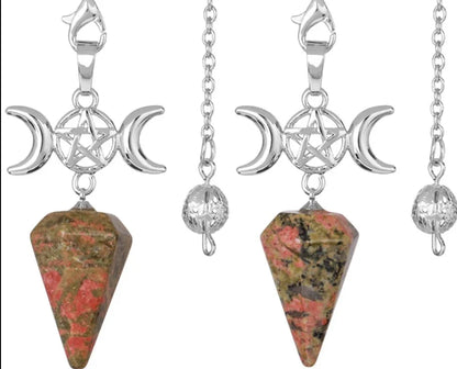 Triple Moon Pentacle Natural Healing Crystal Pendulums