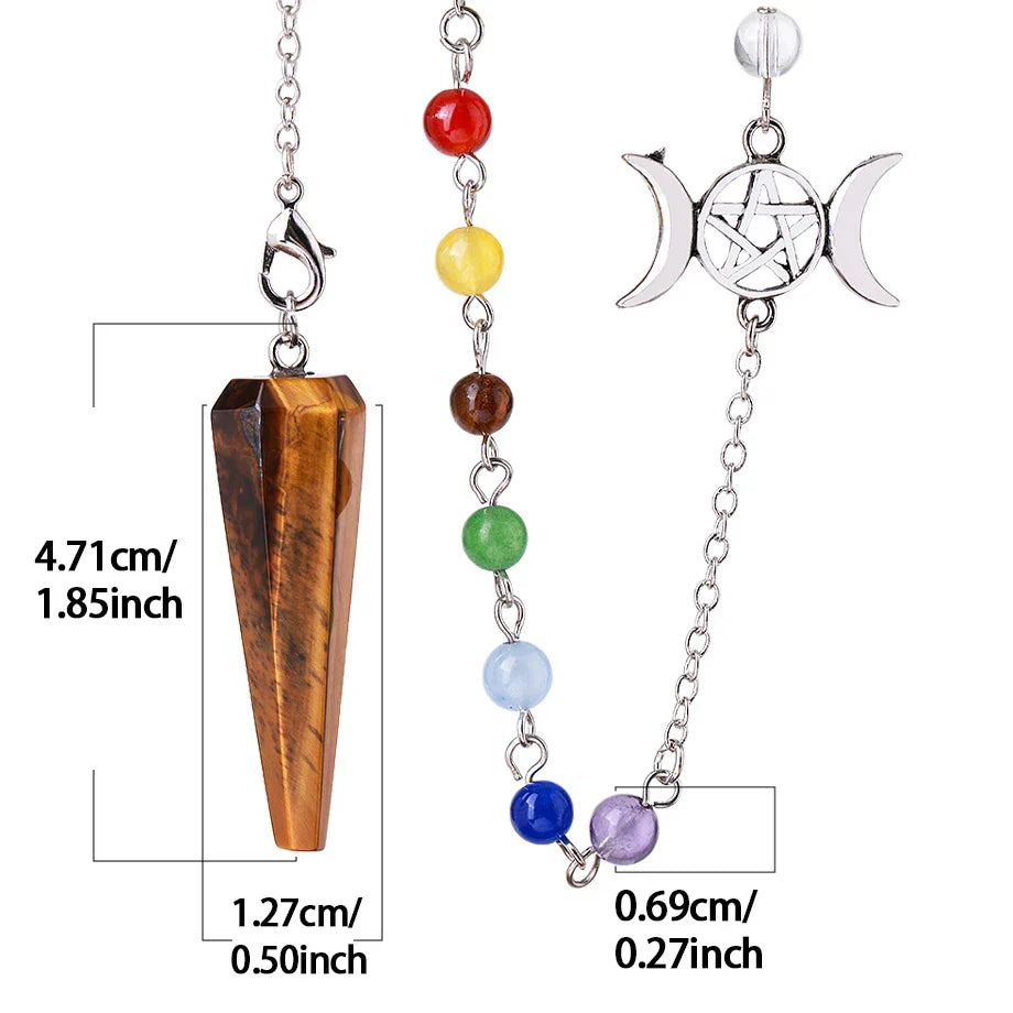 Crystal Triple Moon Pentacle Chakra Healing Pendulums