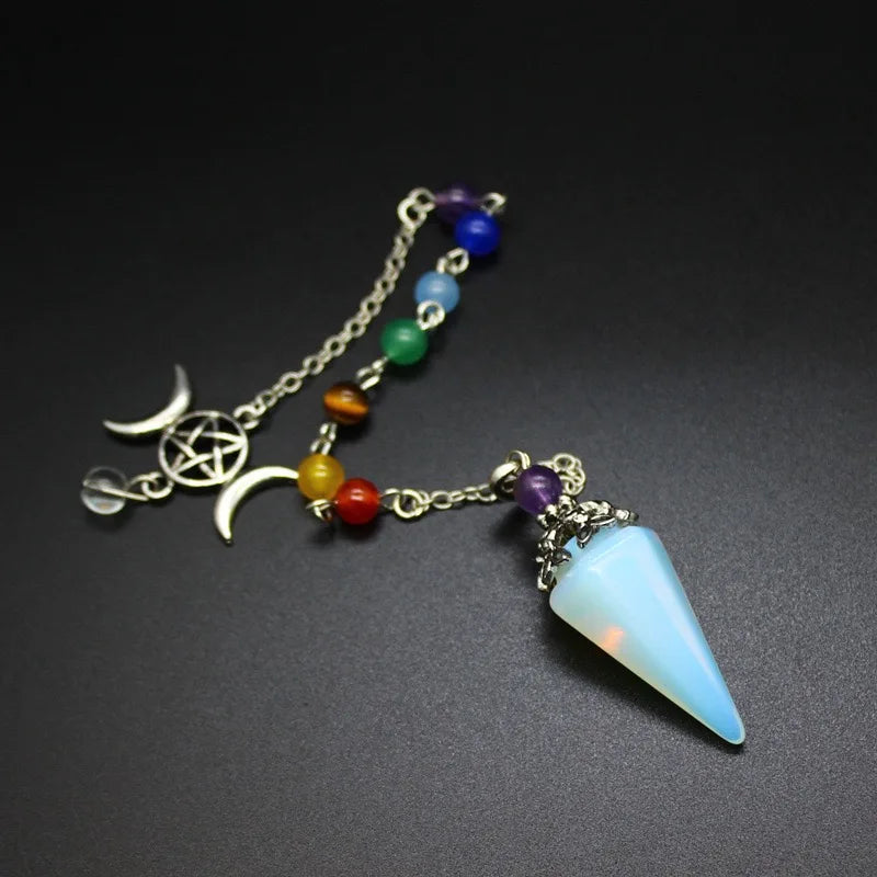 Crystal Triple Moon Pentacle Chakra Healing Pendulums