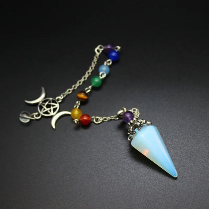 Crystal Triple Moon Pentacle Chakra Healing Pendulums