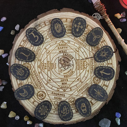 Premium Mystical Wooden Witches Runes Set For Rituals