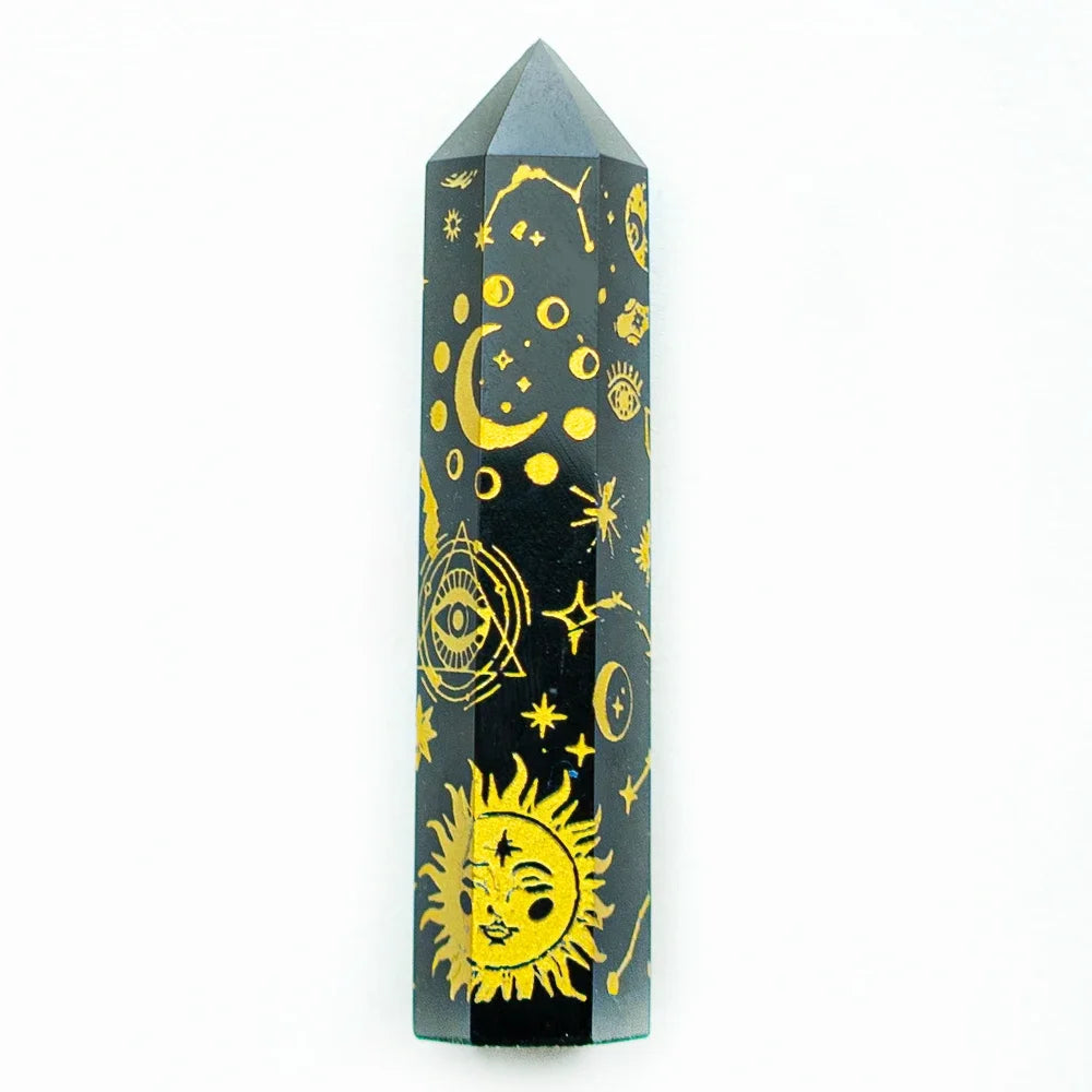 Obsidian Amethyst Crystal Tower Snake Sun Moon Star