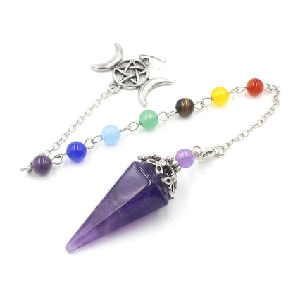 Crystal Triple Moon Pentacle Chakra Healing Pendulums