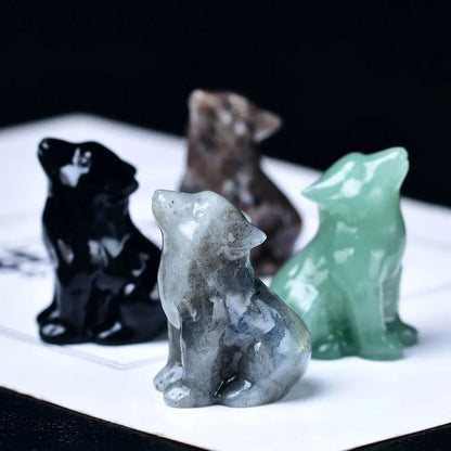 Healing Crystal Wolf Statues for Meditation and Protection