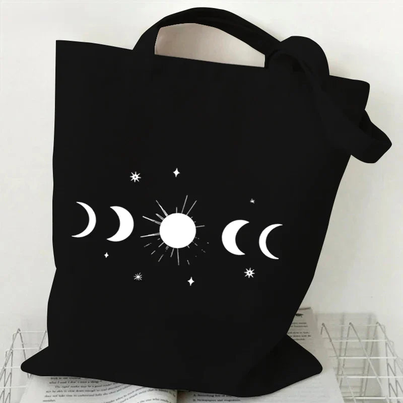Large Capacity Witchy Floral Moon Canvas Tote Bags