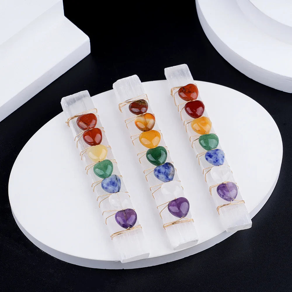 Premium Chakra Heart Selenite Crystal Wand for Healing