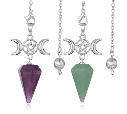 Triple Moon Pentacle Natural Healing Crystal Pendulums