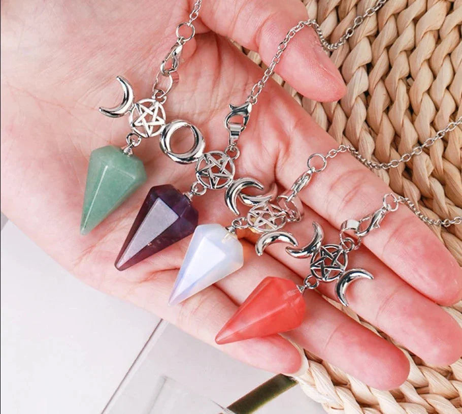 Triple Moon Pentacle Natural Healing Crystal Pendulums