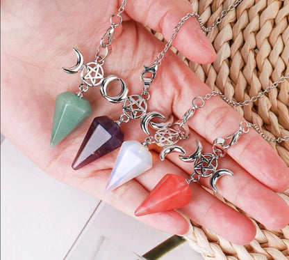 Triple Moon Pentacle Natural Healing Crystal Pendulums