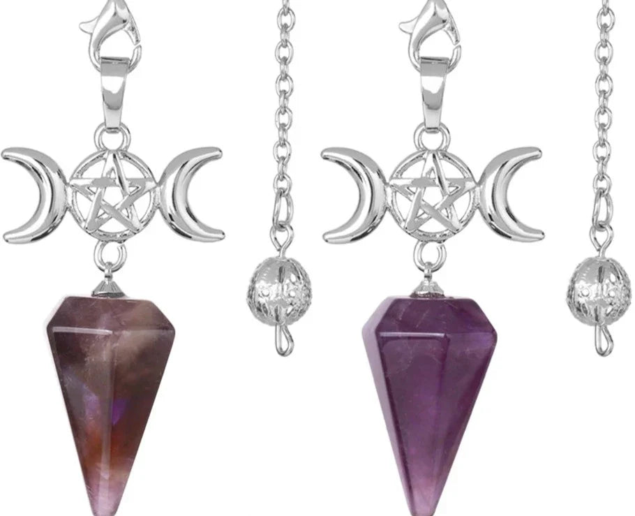 Triple Moon Pentacle Natural Healing Crystal Pendulums