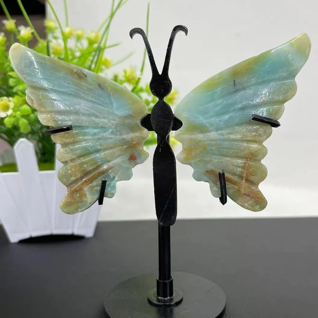 Crystal Butterfly Wings With Amethyst On Black Stand