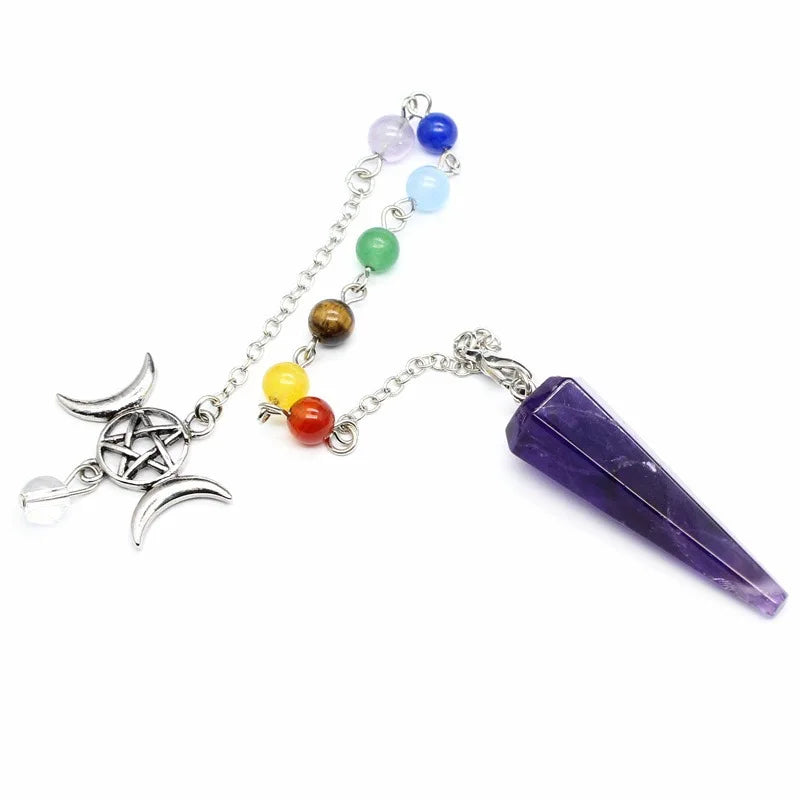 Crystal Triple Moon Pentacle Chakra Healing Pendulums