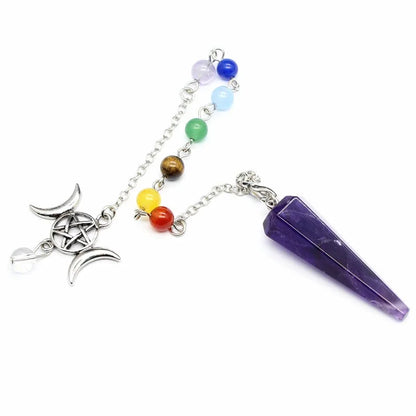 Crystal Triple Moon Pentacle Chakra Healing Pendulums