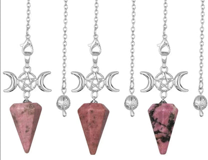 Triple Moon Pentacle Natural Healing Crystal Pendulums
