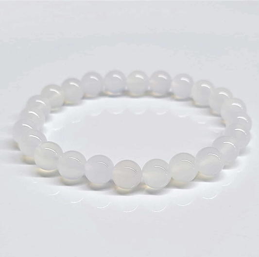 Chalcedony Round Bead Bracelet - Calming Tranquility