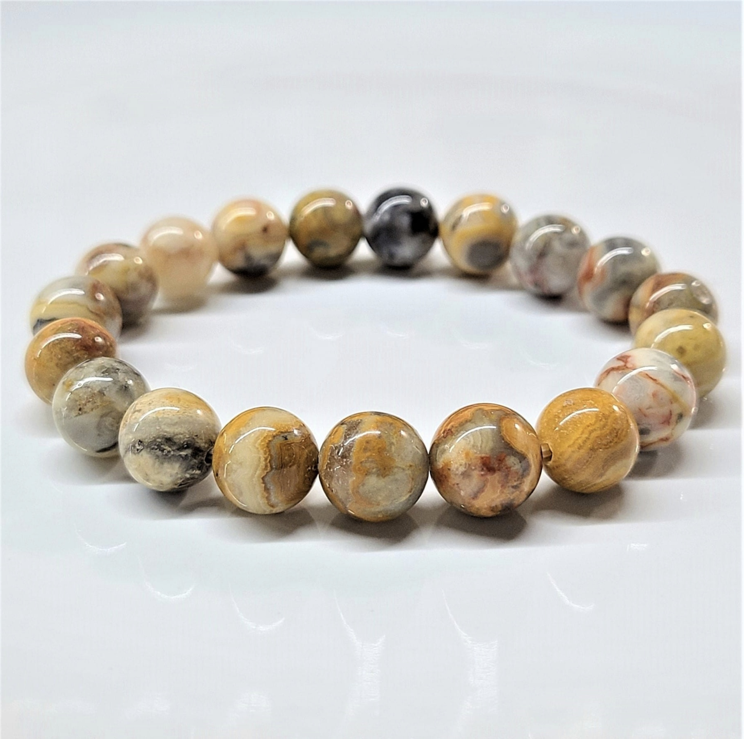 Crazy Lace Agate Round Bead Bracelet - Celebration Energy