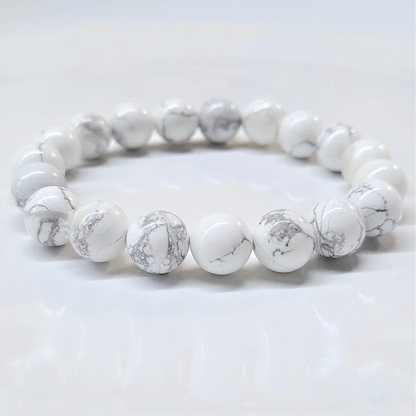 White Howlite Round Bead Bracelet - Anger Eater