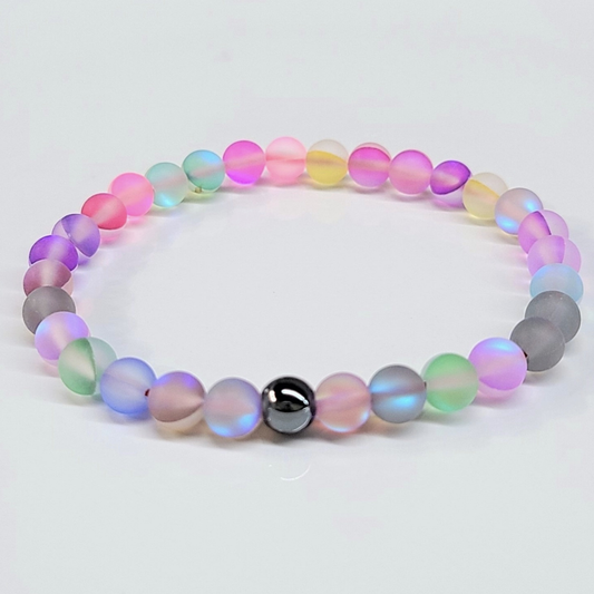 Mermaid Rainbow Glass Round Bead Bracelet 6mm - Childlike Joy