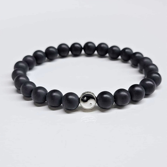 Smooth Lava Yin Yang Round Bead Bracelet 8mm - Balanced Protection