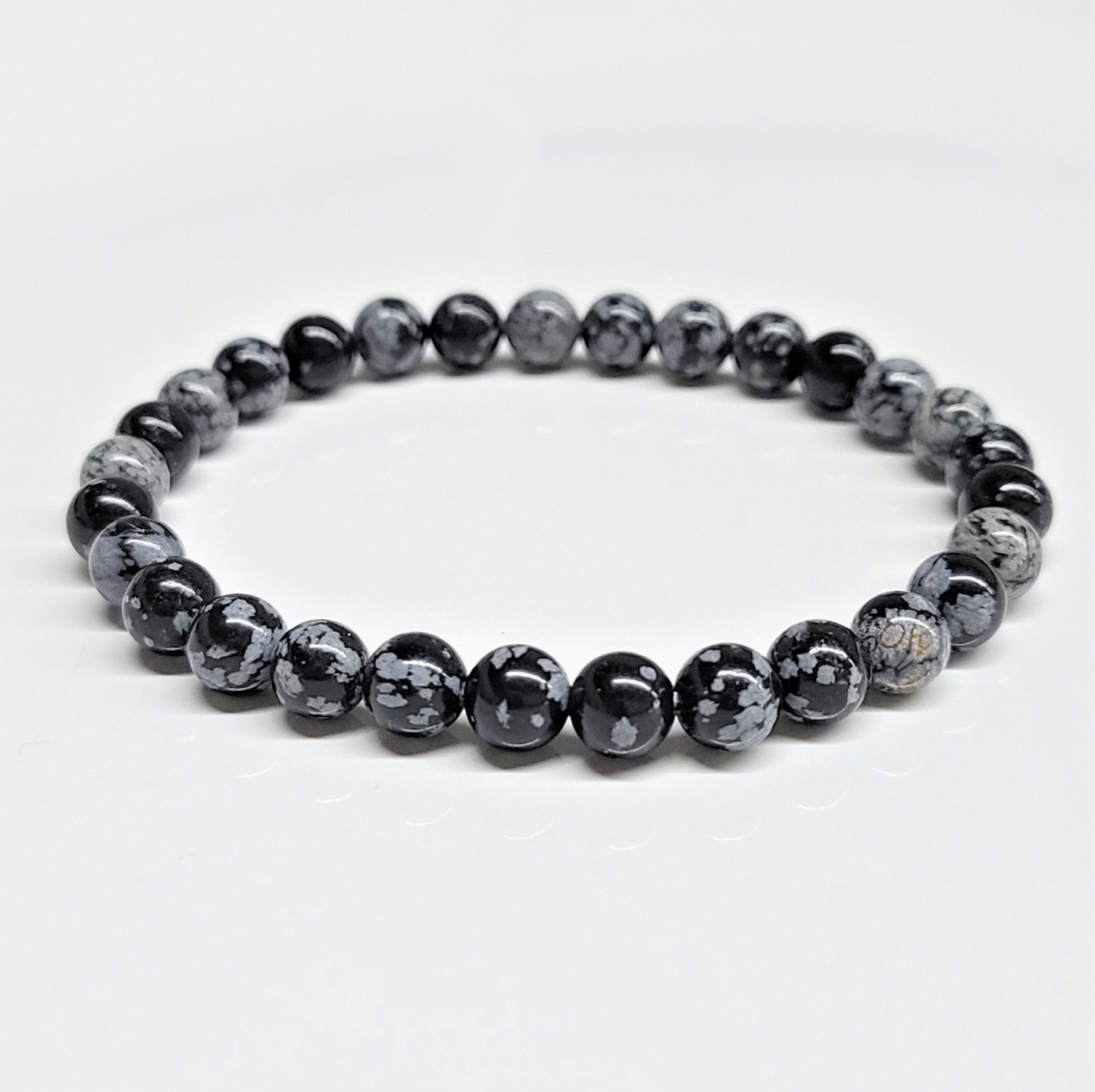 Snowflake Obsidian Round Bead Bracelet - Angelic Protection