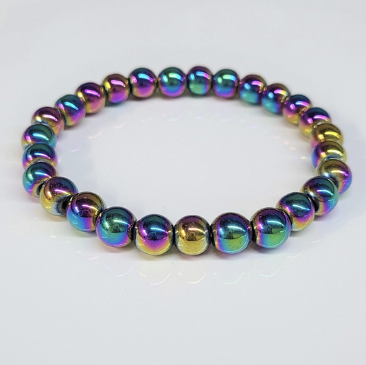 Titanium Hematite Round Bead Bracelet 8mm - Energetic Shield