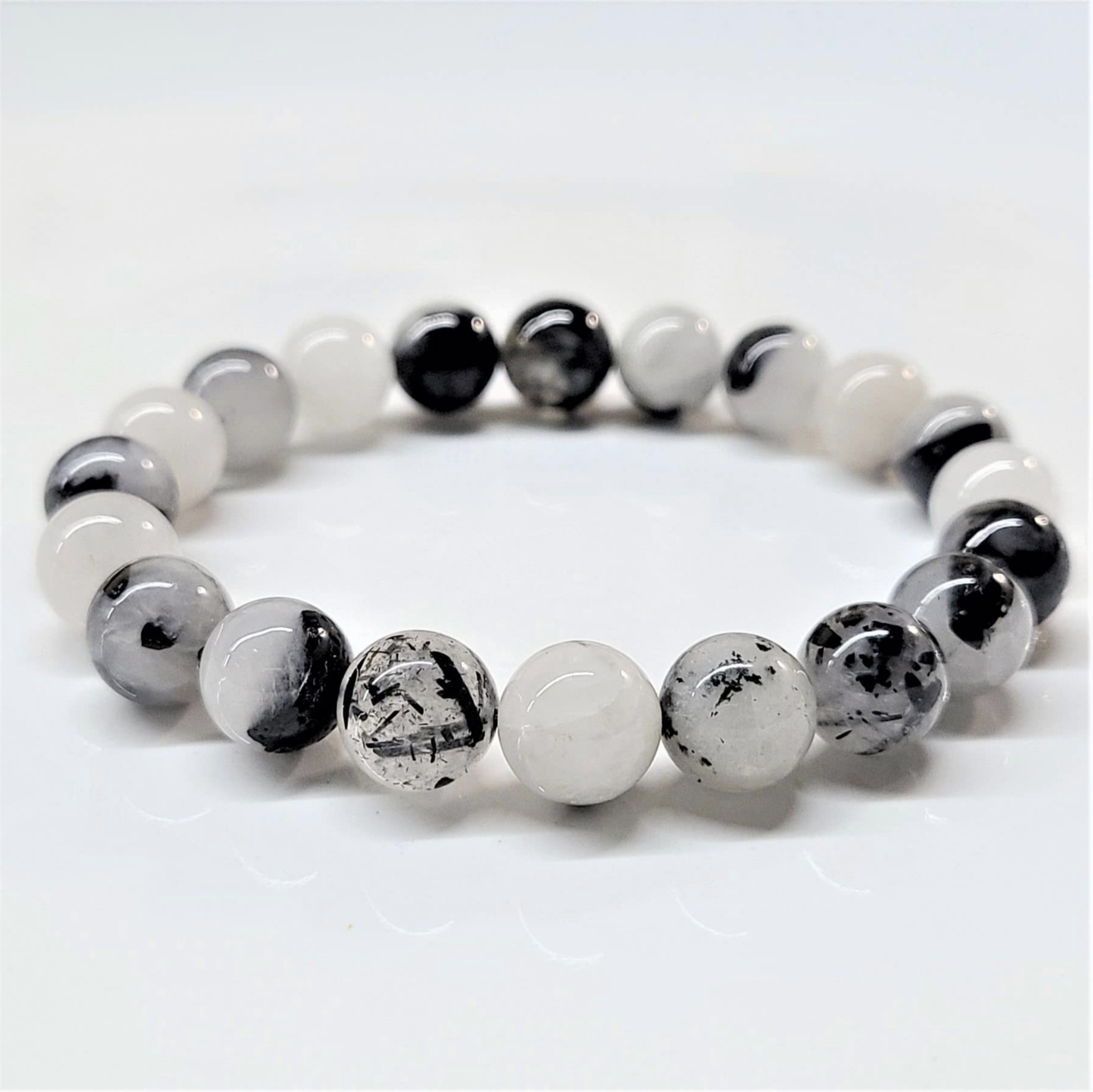 Tourmaline in Quartz Round Bead Bracelet - Grounded Purification