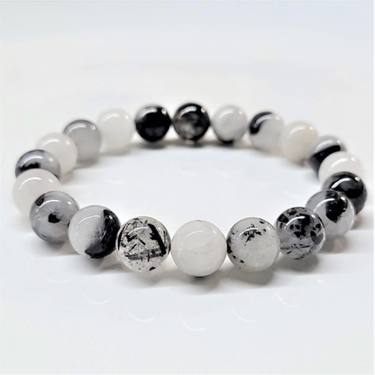 Tourmaline in Quartz Round Bead Bracelet – 6mm, 8mm or 10mm