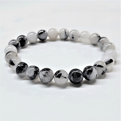 Tourmaline in Quartz Round Bead Bracelet – 6mm, 8mm or 10mm – alternate product image