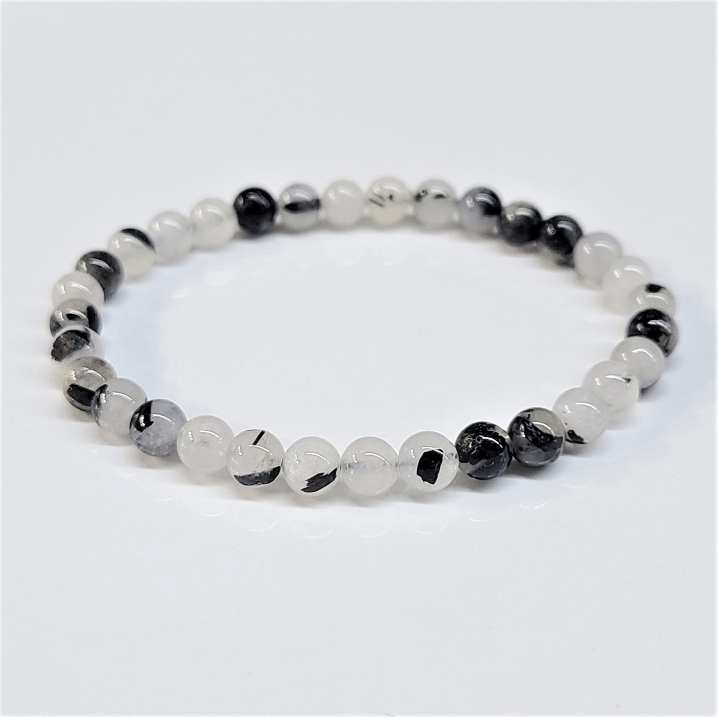 Tourmaline in Quartz Round Bead Bracelet - Grounded Purification