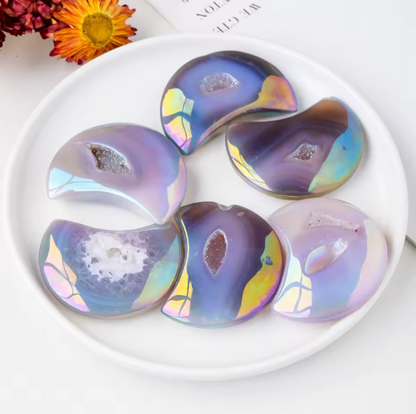 Healing Intuitive Rainbow Agate Druzy Moon Crystal