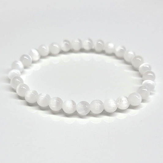 Selenite Round Bead Bracelet - Aura Cleanser