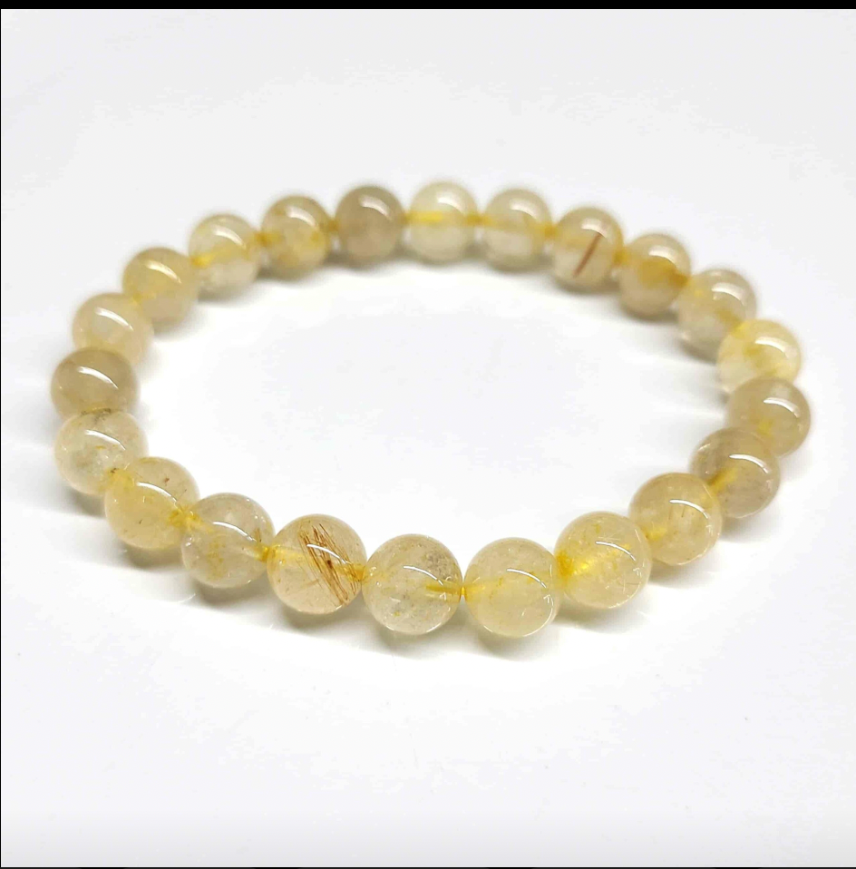 Rutilated Quartz Round Bead Bracelet - Spiritual Illumination