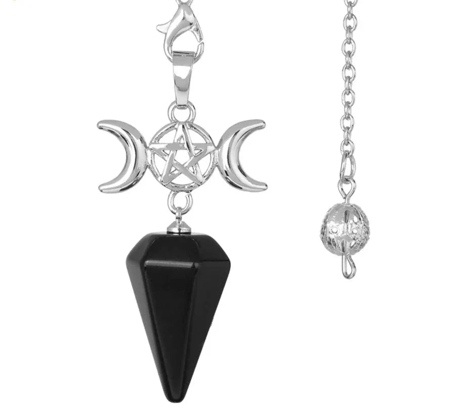 Triple Moon Pentacle Natural Healing Crystal Pendulums