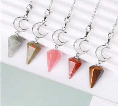 Healing Crystal Crescent Moon Pendulums for Divination