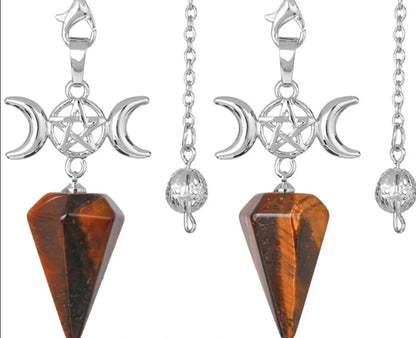 Triple Moon Pentacle Natural Healing Crystal Pendulums