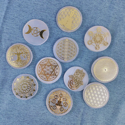 Selenite Crystal Spiritual Gold Symbol Plates For Healing
