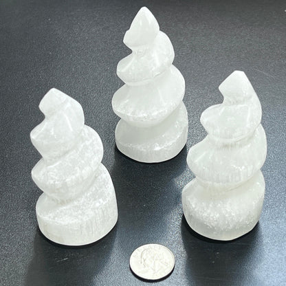 Selenite Crystal Spiral Standing Tower Medium (5-6 Inches) Gemstone Carving Home Decor Supply