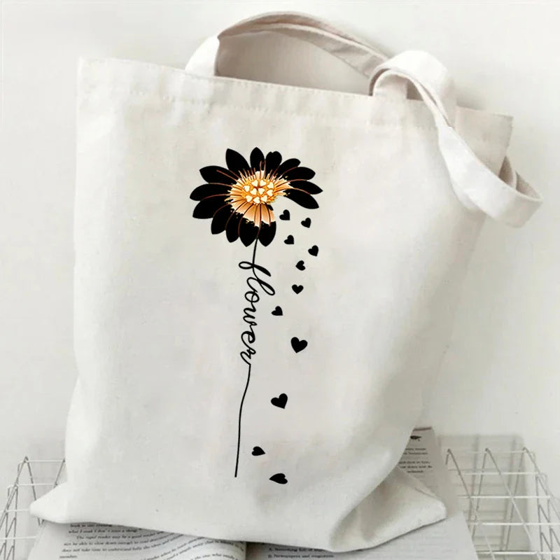 Large Capacity Witchy Floral Moon Canvas Tote Bags