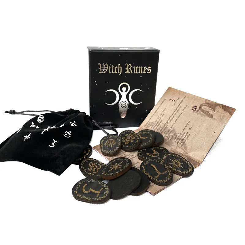 Premium Mystical Wooden Witches Runes Set For Rituals