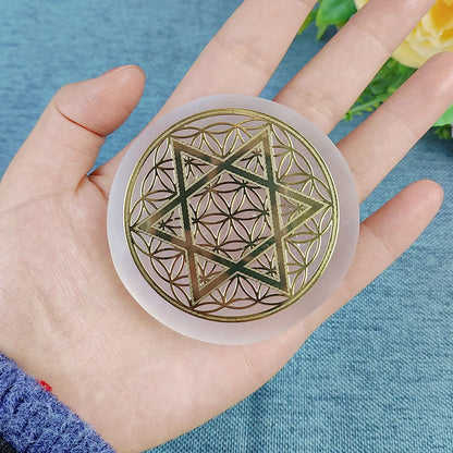Selenite Crystal Spiritual Gold Symbol Plates For Healing
