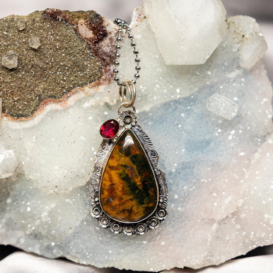 Unakite Pendant – 925 Sterling Silver, 2.5 Inches
