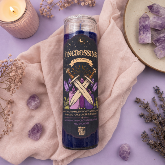 Uncrossing 7-Day Ritual Candle – Herbs, Ritual Oil & Shungite