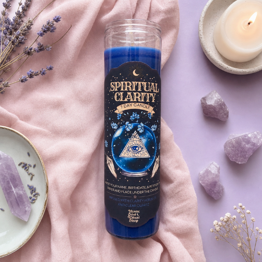 Spiritual Clarity 7-Day Ritual Candle – Herbs, Ritual Oil & Clear Quartz