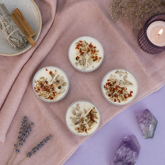 Hecate Goddess Tealight Candle Set – 4 Pack with Garnet